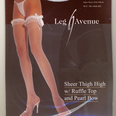 BRIDAL SHEER WHITE THIGH HIGH  STOCKINGS RUFFLE TOP PEARL BOW O/S NWT